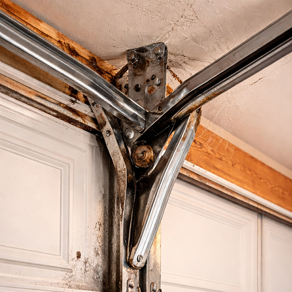 Garage door track before repairs